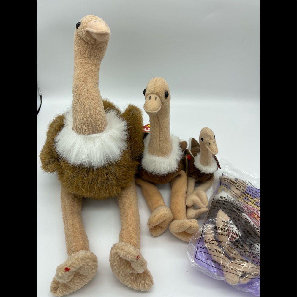 Ty Beanie Babies Stretch The Ostrich Collectible Beanie Babies, Rare, 4 sizes
